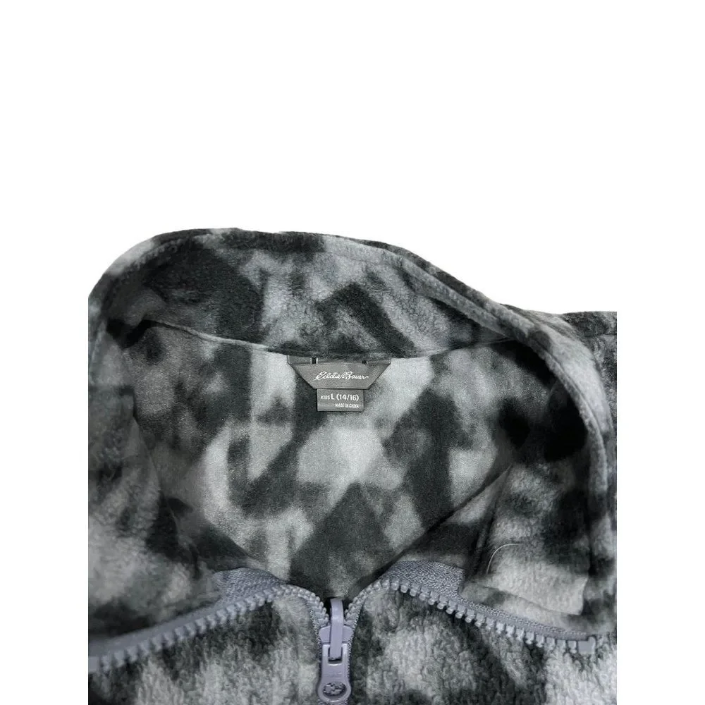 Eddie Bauer‎ Boys Size L (14/16) Fleece Jacket Gray Black Pattern